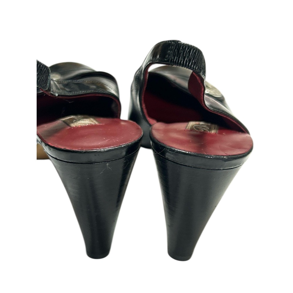 Brighton Bree Black Leather Slingback Heels Made in Italy Silver Hardware 8.5M - Picture 7 of 14